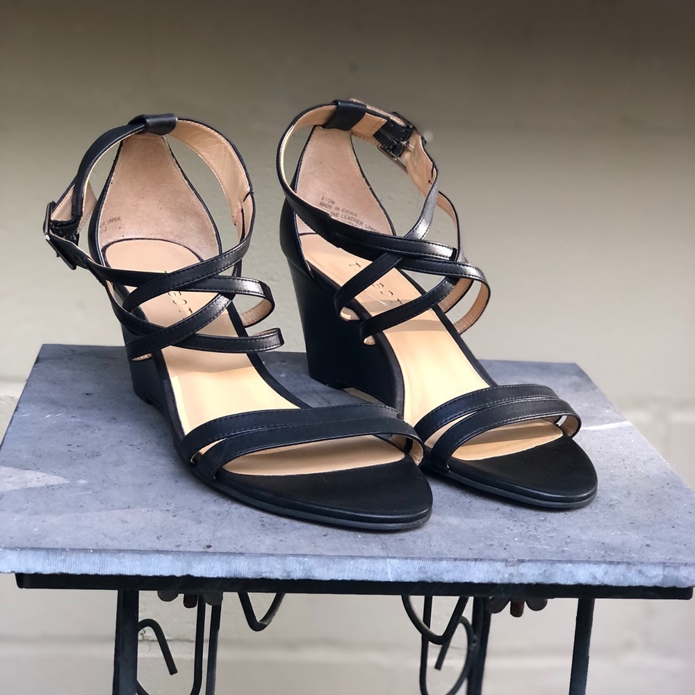Talbots Black Strappy Wedge Sandals